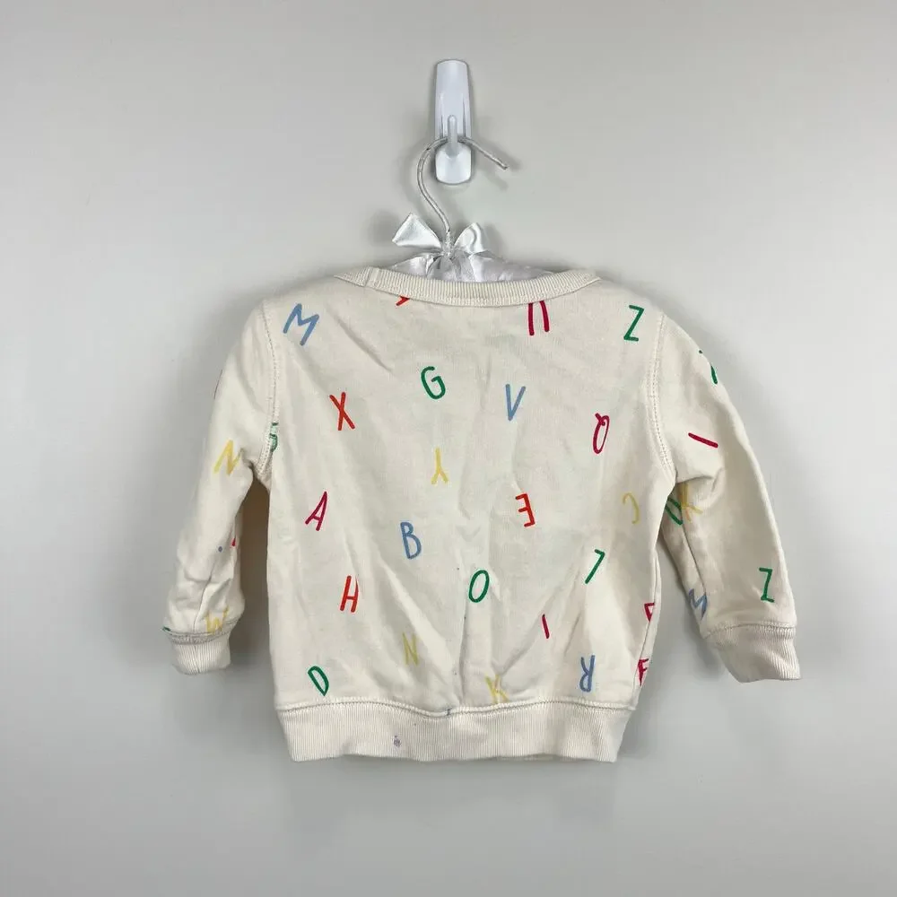 Baby Gap Relaxed Crewneck Ivory Alphabet Sweatshirt 12-18 Months